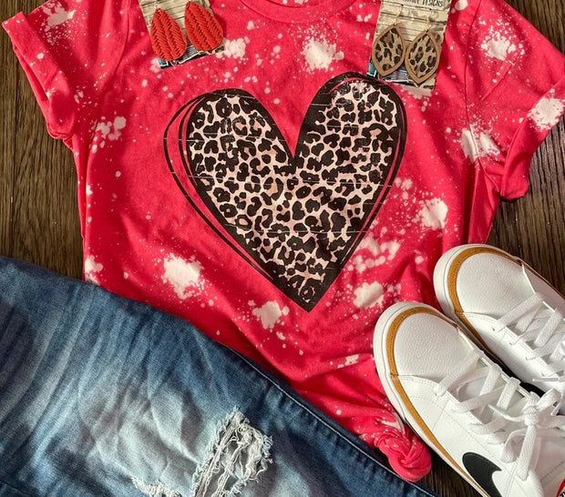 Valentine's Day Graphic Tees - Bleached Leopard Heart